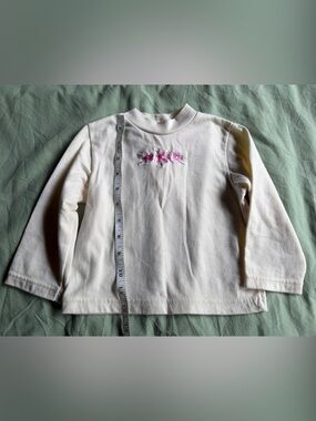 Girls' Cream Long-Sleeve Top with Pink Floral Embroidery